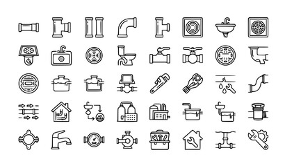 Fototapeta premium Drainage pipe system outline icon set editable plumbing sanitation vector