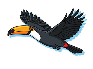 Fototapeta premium Cartoon Toucan Bird Flying in Vibrant Tropical Style Character Illustration