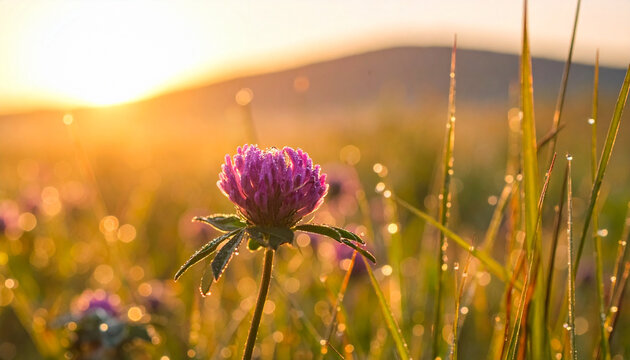 Wild clover in dew at sunrise
