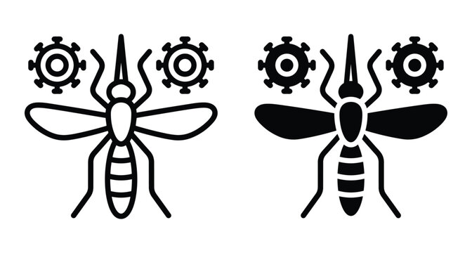 mosquito insect icon with virus cells representing malaria zika dengue fever transmission disease prevention healthcare medical symbol vector illustration set