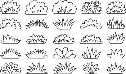 Set of black and white vector bush silhouettes for landscape design isolated on white background © MdTofazzal