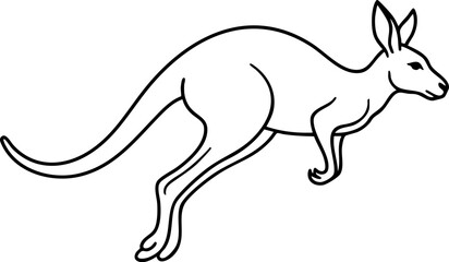 Fototapeta premium Simple line art drawing of a wild kangaroo hopping isolated white background kangaroo wildlife