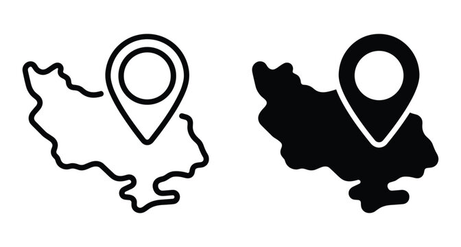 Iran map icon set with location pin marker showing geographic position for travel navigation and destination search in Middle East