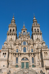 Fototapeta premium Santiago de compostela cathedral facade, a historic european pilgrimage site and cultural landmark embodying devotion and heritage