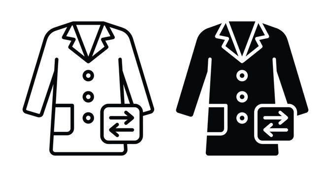 Lab coat medical uniform icon set with exchange arrows for laundry service return policy professional healthcare scientific apparel clothing vector