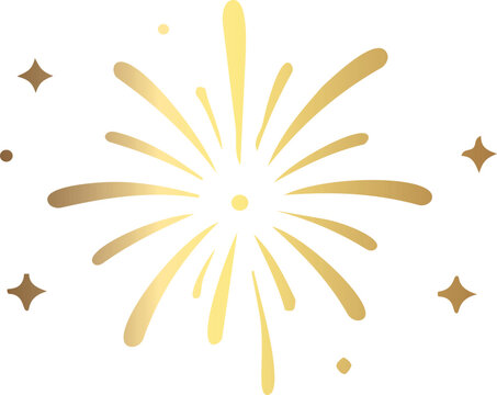 golden fireworks burst with sparkling stars, isolated on a transparent background for Chinese New Year and festive celebration designs.
