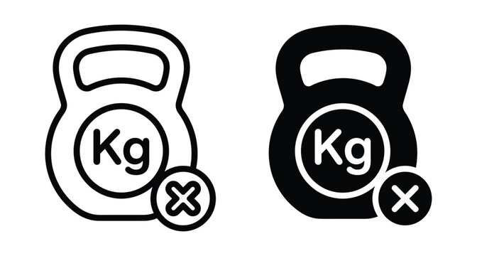 Kettlebell weight icon with cross mark symbol indicating no heavy lifting restriction for fitness health safety and medical recovery guidelines