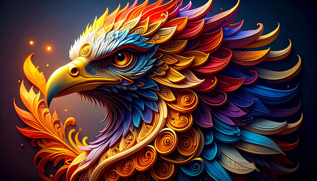 Vibrant eagle illustration colorful feathers and detailed artistic design