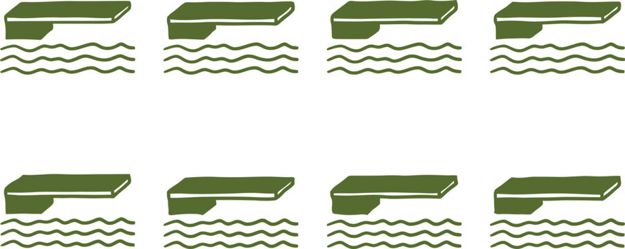 Swimming Pool Diving Board Green Icon Pattern Vector for Summer Vacation Brochures, Sports Club Branding & Leisure Facility Signage (EPS)