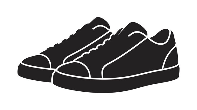Pair Of Sneakers Black Silhouette On A White Background