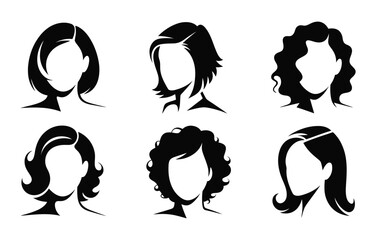 Fototapeta premium Woman hair silhouette avatar vector icon set female hairstyle profiles