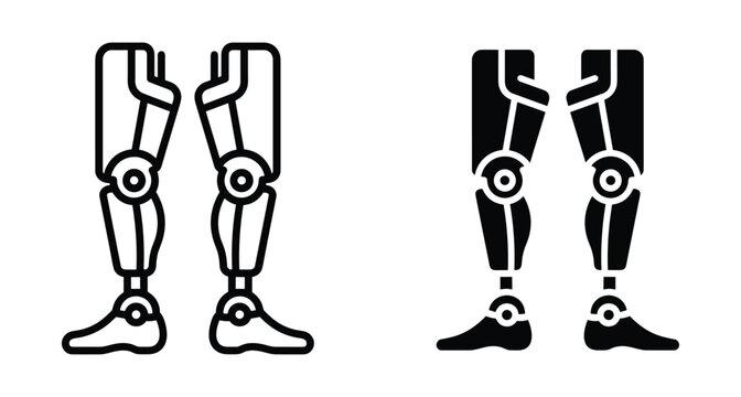 Robotic prosthetic legs icon set featuring bionic limb design for medical technology disability support and human enhancement engineering concepts