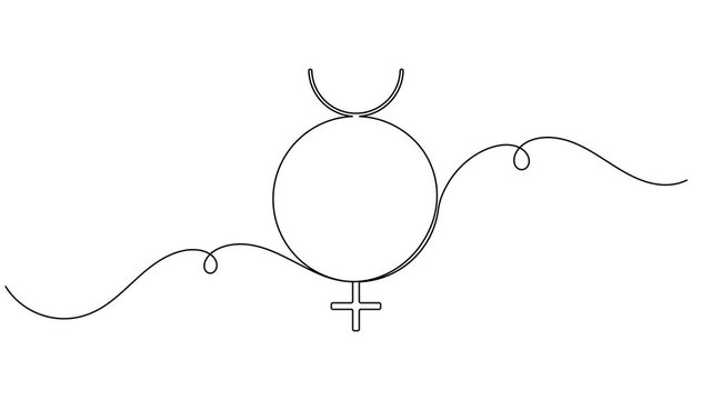 Continuous single line drawing of planet Mercury symbol animation astrology sign minimalist monoline design horoscope video intros and educational clips motion graphic moving on white background