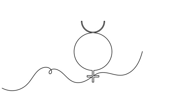 Continuous single line drawing of planet Mercury symbol animation astrology sign minimalist monoline design horoscope video intros and educational clips motion graphic moving on white background