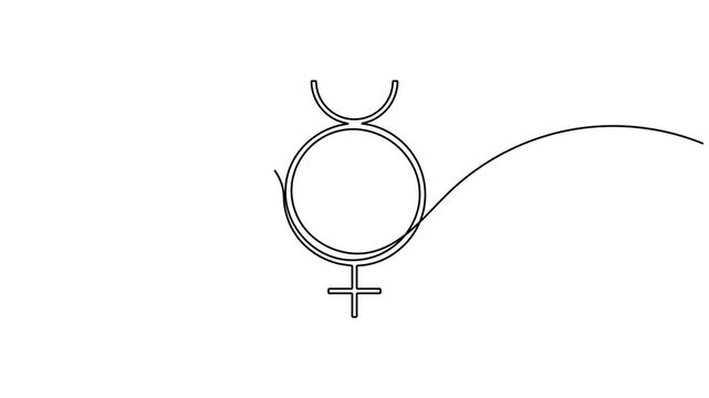 Continuous single line drawing of planet Mercury symbol animation astrology sign minimalist monoline design horoscope video intros and educational clips motion graphic moving on white background