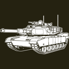 Naklejka premium Modern Military Battle Tank Vector Illustration in Line Art Style.
