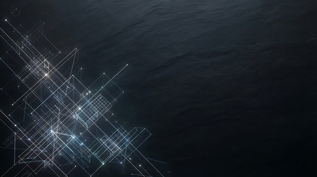 Minimalist Abstract Architectural Framework with Glowing Geometric Lines on Dark Slate Background