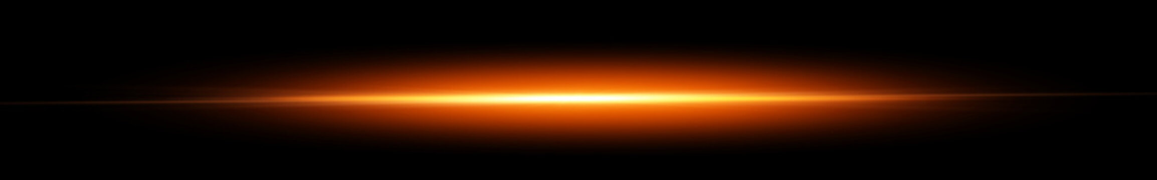 Cinematic orange light streak with anamorphic lens flare effect on dark background