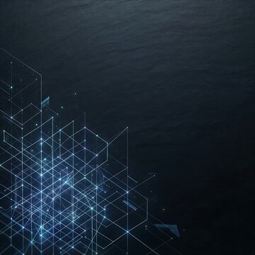 Minimalist Abstract Architectural Framework with Glowing Geometric Lines on Dark Slate Background