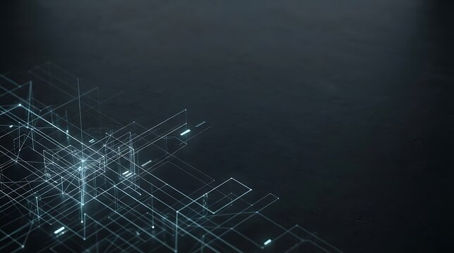 Minimalist Abstract Architectural Framework with Glowing Geometric Lines on Dark Slate Background