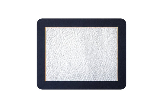 Rectangular navy blue frame with rounded corners, thin gold inner border, and white paper napkin texture inside, isolated on a transparent background.
