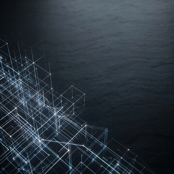 Minimalist Abstract Architectural Framework with Glowing Geometric Lines on Dark Slate Background