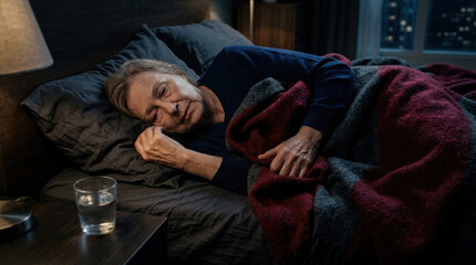 Fototapeta premium Elderly Woman Sleeping Peacefully Under Warm Blanket