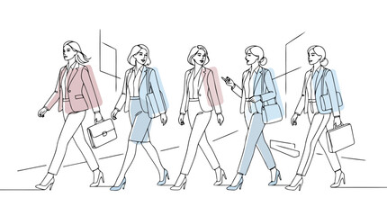 Fototapeta premium Corporate team walking through office minimalist continuous line vector