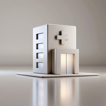3D icon of a hospital building with soft daylight lighting  