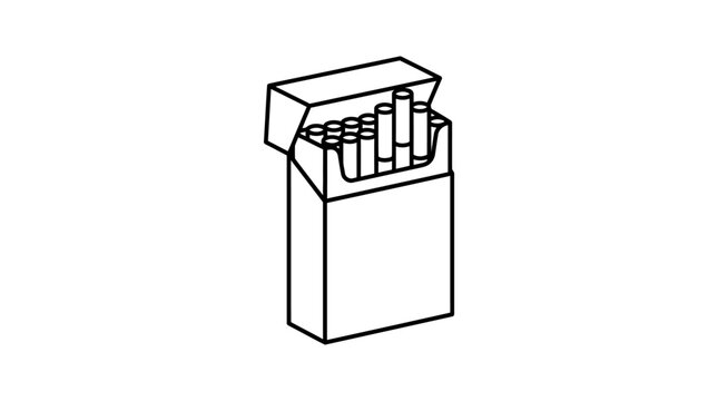 Open cigarette pack line drawing black and white illustration