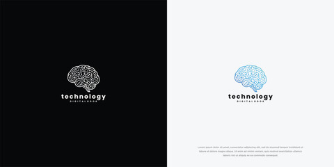 Fototapeta premium Abstract Geometric Polygonal Brain Technology Logo Concept on Dark and Light Backgrounds