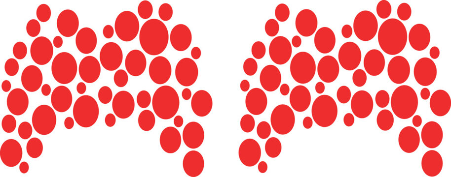 Vibrant red circular shapes arranged into two creative video game controller silhouettes for modern gaming entertainment on transparent background