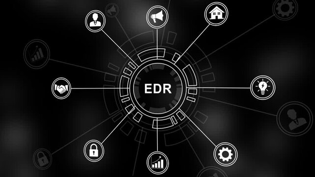 Advanced edr endpoint detection and response cyber security network interface featuring digital infographic for corporate data protection, threat intelligence, and modern information technology