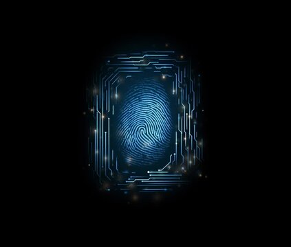 A fingerprint on a blue background as a symbol of personal identification and cyber protection