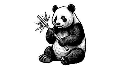 Cute panda bear eating bamboo leaves. © Tia