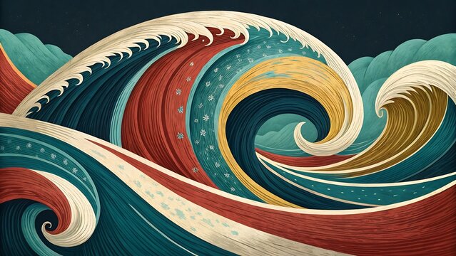 Abstract japanese style ocean wave pattern with colorful decorative rolling swells abstract japanese decorative