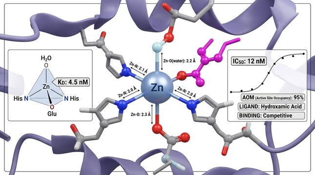 Molecular structure diagram of a zinc ion coordination site in a protein enzyme
