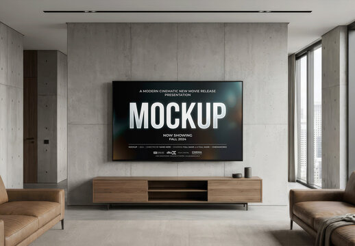 Television Concrete Wall Mockup