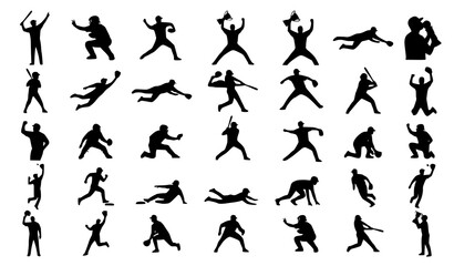 Fototapeta premium SEO Title: Championship Baseball Player Silhouettes Collection Vector with Victory Action Poses