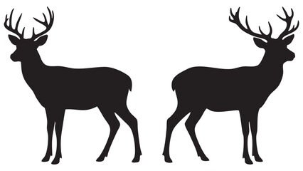 Naklejka premium Deer silhouettes against a white background a pair of antlered stags in profile