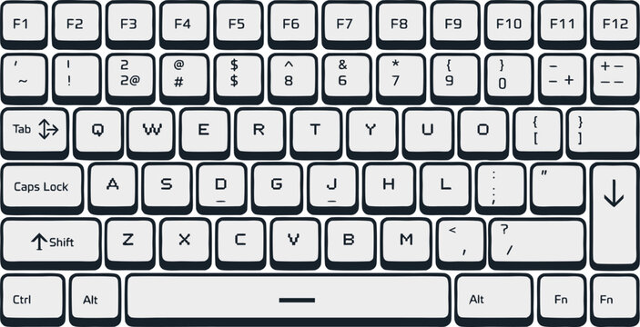 Retro pixel art computer keyboard keys and layout elements for gaming, tech, and digital software interface design