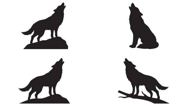 Wolf silhouettes in various poses against a white background animal