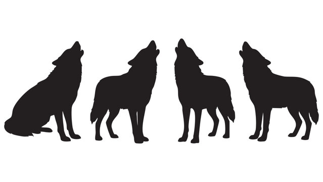 Wolf silhouettes howling against a white background black vector illustration