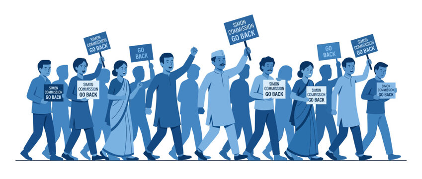 Diverse Crowd Protesting with Signs, Vector Illustration