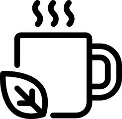 Steaming Hot Tea Cup with Fresh Mint Leaf Icon - Simple Line Art © Marcus