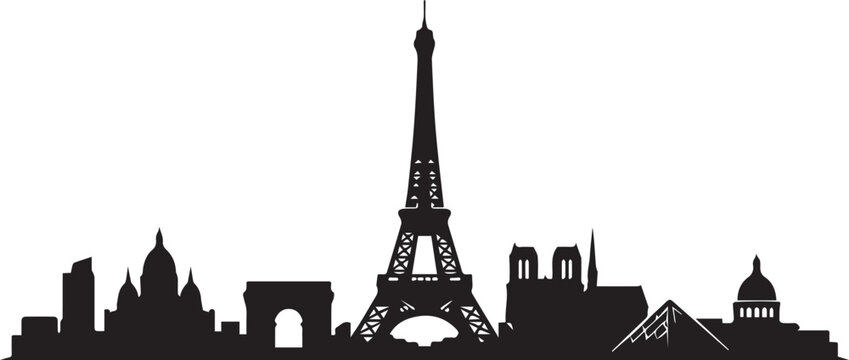 Paris city skyline silhouette with eiffel tower and landmark Vector, illustration