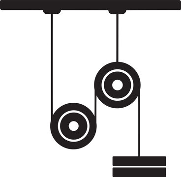 Simple pulley system with weights demonstrating mechanical advantage against a white background