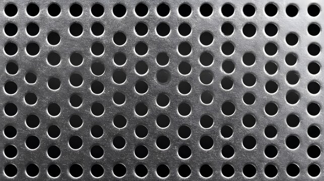 Close-up of a perforated steel panel with small, evenly spaced circular holes