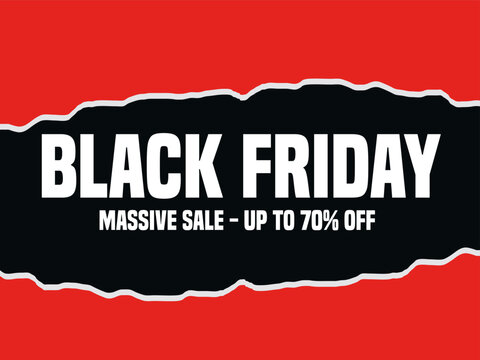 Black Friday massive sale background with red torn paper effect
