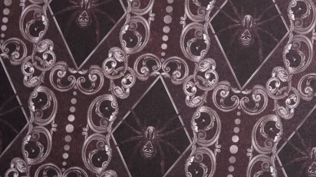 Slow Rotating View of Vintage Dark Spider Wallpaper Surface Background, halloween rotating background